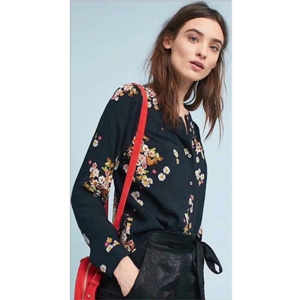 EUC Maeve Ashbury Black Floral Top in Small